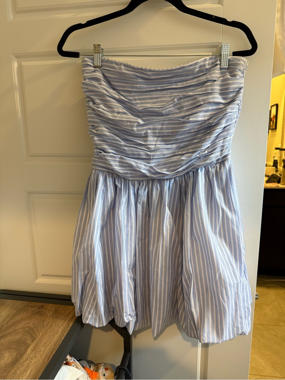 Hollister Light Blue and White Strapless Ruched Sundress